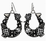 Horseshoe Checkered Print Poker Billards Western Earrings