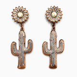 Metal Cactus Flower Western Native Earrings