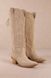 Tessal Corset Tie Zig-Zag Embroidered Western Zipper Boots