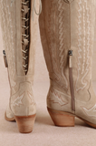 Tessal Corset Tie Zig-Zag Embroidered Western Zipper Boots