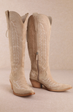 Tessal Corset Tie Zig-Zag Embroidered Western Zipper Boots