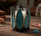 Metal Feather Glass Candle Holder Southwest Decor