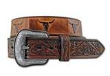 Roper Mens Leather Debossed OX Head Belt