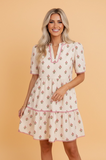 Floral Stripe Contrast Ruffle Hem Mini Dress