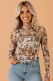Western Cowboy Sheer Mesh Long Sleeve Top