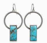 Hoop Rectangle Turquoise Stone Western Bar Earrings