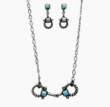 Horsebit Turquoise Western Necklace Earrings Set