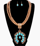 Large Squash Blossom Pendant Chunky Long Necklace Set