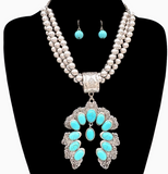 Large Squash Blossom Pendant Chunky Long Necklace Set