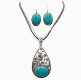 Native Wolf Moon Turquoise Necklace Earrings Set