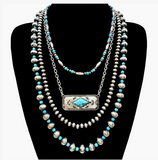 Southwestern Bar Pendant Western Layered Beads Necklace