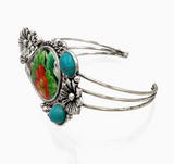 Painted Flowers Epoxy Resin Teardrop Turquoise Open Bangle