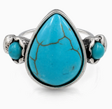 Teardrop Turquoise Stone Adjustable Ring
