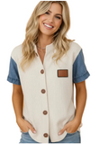 Denim and Beige Ribbed Top