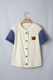 Denim and Beige Ribbed Top