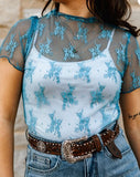 L & B Teal Mesh Top