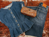 Pleated Washed Denim Top