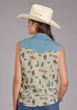 Roper Sleeveless Cowboy Print Denim Top
