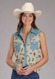 Roper Sleeveless Cowboy Print Denim Top
