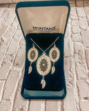 Silver Western Feather Necklace & Ear Ring Set