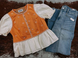 Embroided Apricot Peplum Top