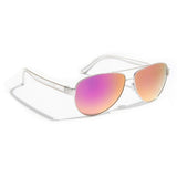 Matt Silver wire frame with Clear TR90 temples with White rubber grips
Grey tint on Injection Polarised lens with Pink REVO coating
Lens Category 3 - AS/NZS 1067