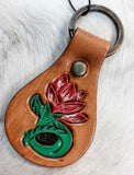 Leather Pink Flower Key Ring