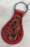 Leather Red Floral Design Key Ring