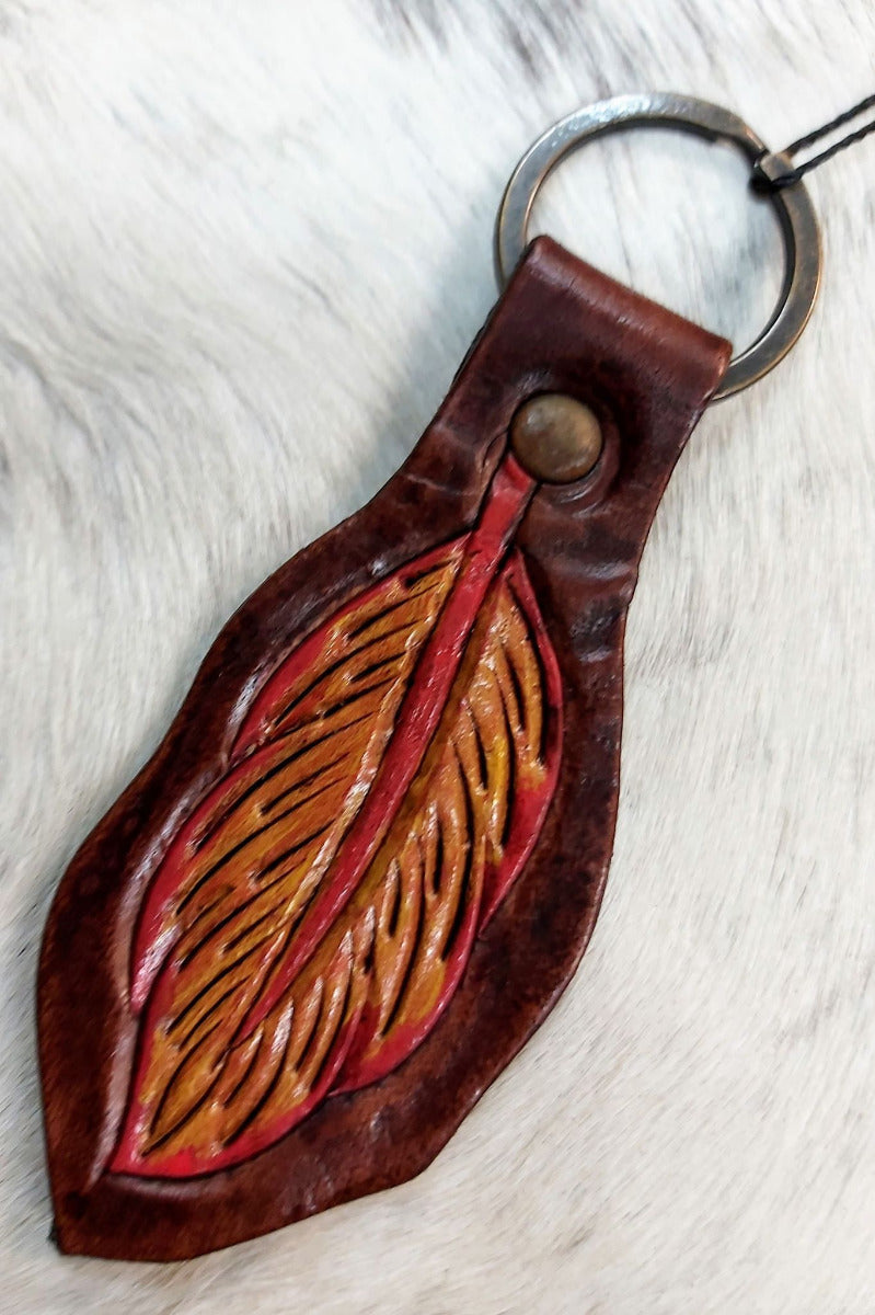 Leather Pink Feather Keyring