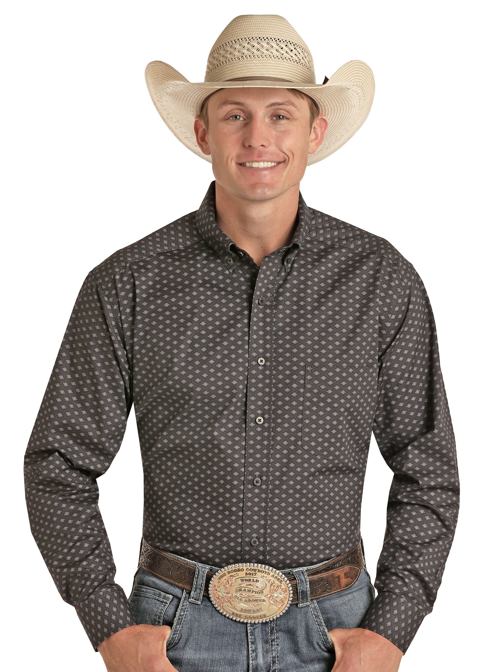 Panhandle Athletic Fit Geometric Print Button Down Shirt