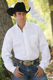 This men's Cinch Solid White long sleeve shirt features pearl square buttons, a straight back yoke with a pleat, and front pocket with a white embroidered logo. The classic fit features extra room in the shoulders and chest. The longer shirt tail and slee