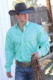 Mens Cinch Western Shirt. This handsome men's shirt from Cinch is constructed from plaid plain weave cotton and has long sleeves, necktape for added comfort , button front and an open front pocket with embroidered logo.
