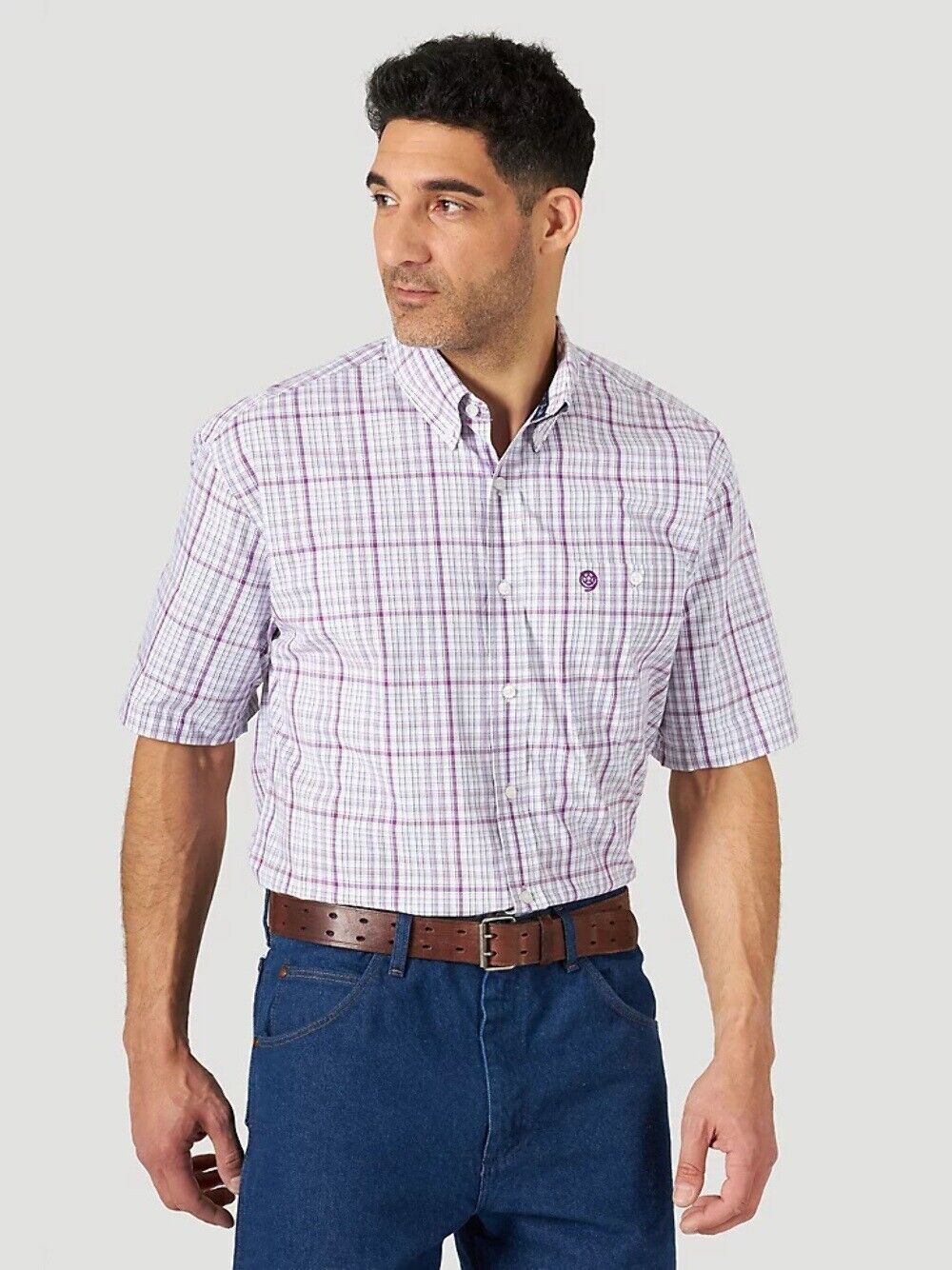 Wrangler - George Strait Collection Short Sleeve Purple Plaid Shirt