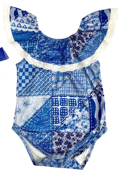 Shea Baby Denim and Lace Print Onesie/Top